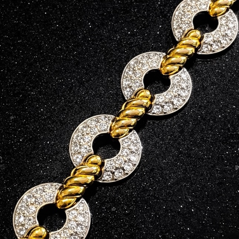Nolan Miller estate circle pave set crystal gold vintage statement bracelet QVC